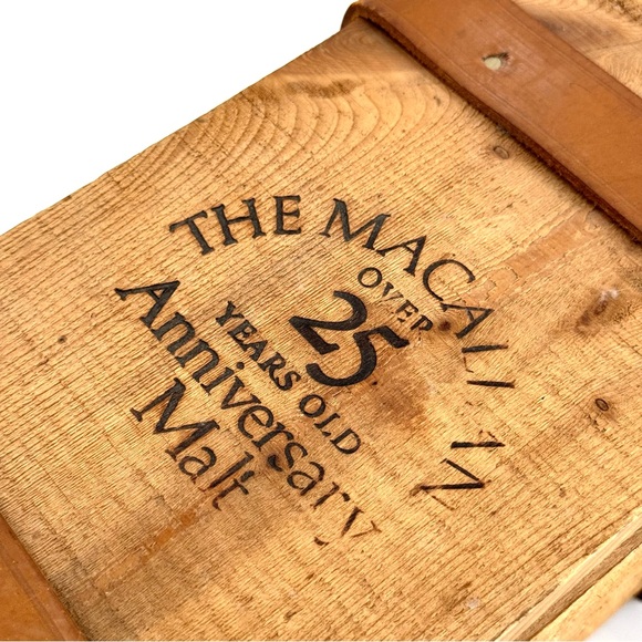 Vintage MaCallan 25 Anniversary Leather Belted Wooden Box - Picture 3 of 10